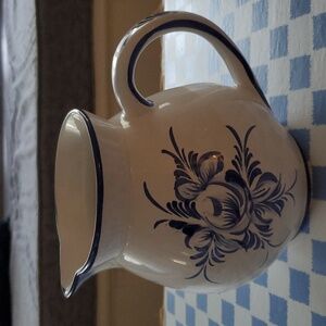 Ceramic Pitcher White with Blue Accents 42oz